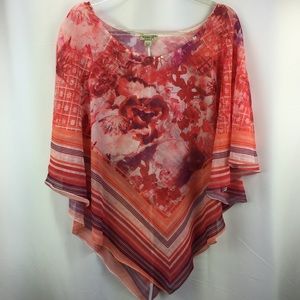 One World Boho Sheer Poncho Cover Up Blouse Sz 3X